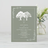 Wald-Lichterkette Monogramm Salbeigrün Hochzeit Einladung (Stehend Vorderseite)