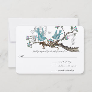 Wald-Liebesvögel Aqua-Pink-Hochzeits-RSVP RSVP Karte