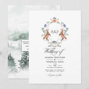 Wald-Lorbeer-Wappen QR-Code RSVP Hochzeit Einladung