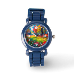 Wald mit farbenfrohen Bäumen und Blumen-47560 Armbanduhr