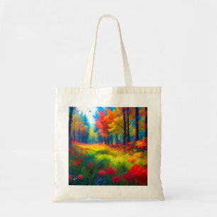 Wald mit farbenfrohen Bäumen und Blumen-47560 Tragetasche