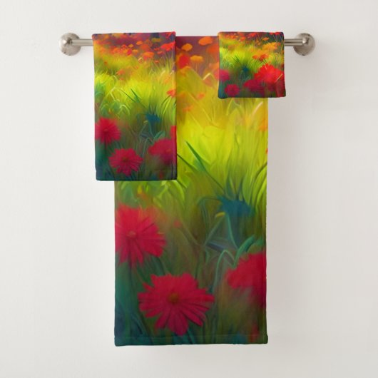 Wald mit farbenfrohen Bäumen und Blumen Badhandtuch Set (Insitu)