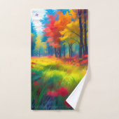 Wald mit farbenfrohen Bäumen und Blumen Badhandtuch Set (Handtuch)