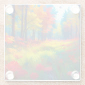 Wald mit farbenfrohen Bäumen und Blumen Glasuntersetzer (Rückseite)