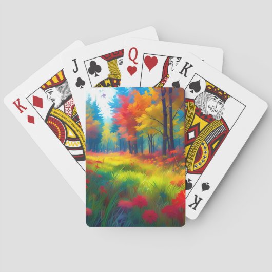Wald mit farbenfrohen Bäumen und Blumen Spielkarten (Rückseite)