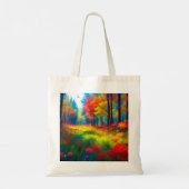 Wald mit farbenfrohen Bäumen und Blumen Tragetasche (Rückseite)