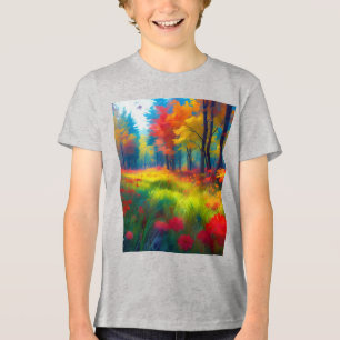 Wald mit farbenfrohen Bäumen und Blumen Tri-Blend Shirt