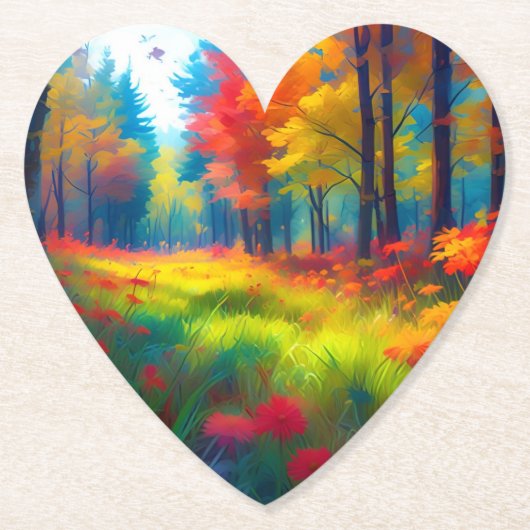 Wald mit farbenfrohen Bäumen und Blumen Untersetzer (Vorderseite)