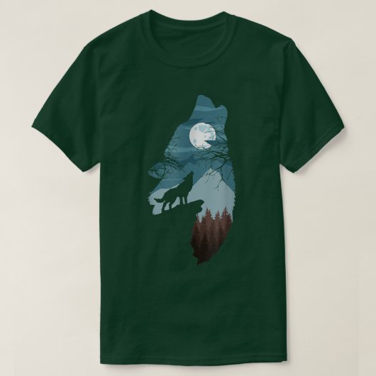 Wald mit FullMoon und Howling Wolfwolf Hund T-Shirt (Design vorne)