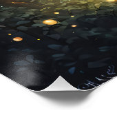 Wald mit glänzenden Lichtern und Mondmond Poster (Ecke)