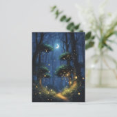 Wald mit glänzenden Lichtern und Mondmond Postkarte (Stehend Vorderseite)