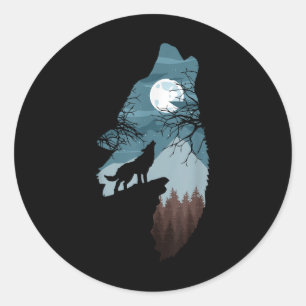 Wald mit Vollmond und Klippen aus Silhouette Howl Runder Aufkleber