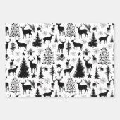Wald mit weißem und schwarzem Rentierwald modern Geschenkpapier Set (Vorderseite 2)