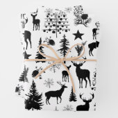 Wald mit weißem und schwarzem Rentierwald modern Geschenkpapier Set (Beispiel)