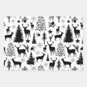 Wald mit weißem und schwarzem Rentierwald modern Geschenkpapier Set (Vorderseite)