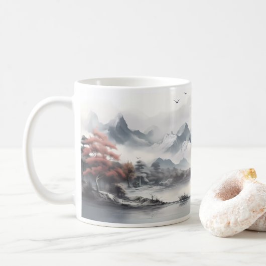 Wald, Montain, Fluss Kaffeetasse (Mit Donut)