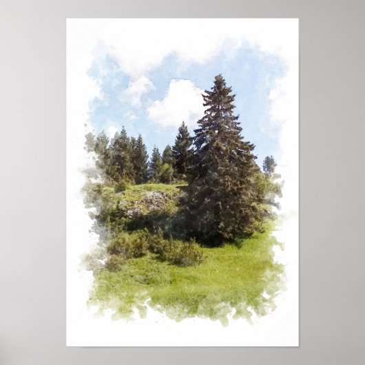 Wald Natur Landschaft - Wasserfarben Poster (Vorne)
