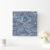 Wald Navy Blauer Wald Tierfocken Kaninchen Blütenb Quadratische Wanduhr (Zuhause)