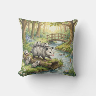 Wald-Opossum-Mama-und-Babys-Kinder-Kissen Kissen