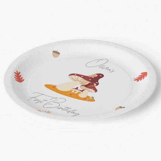 Wald Pilz - Erster Geburtstag Pappteller (Schrägansicht)