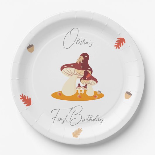 Wald Pilz - Erster Geburtstag Pappteller (Vorderseite)