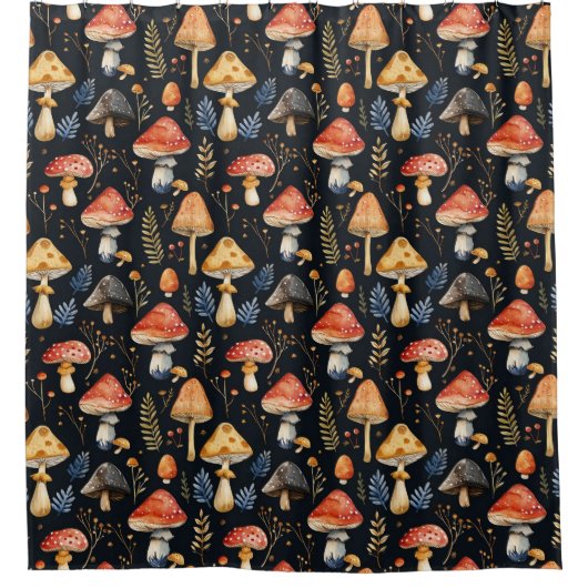 Wald-Pilz und Fern Duschvorhang (Vorderseite)