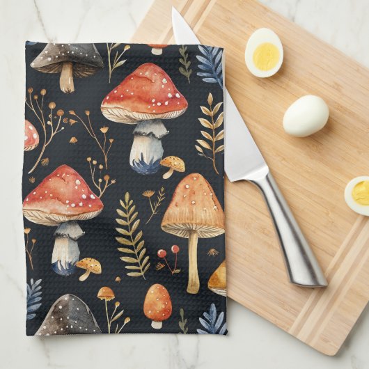 Wald-Pilz und Fern Geschirrtuch (Viertel Falte)