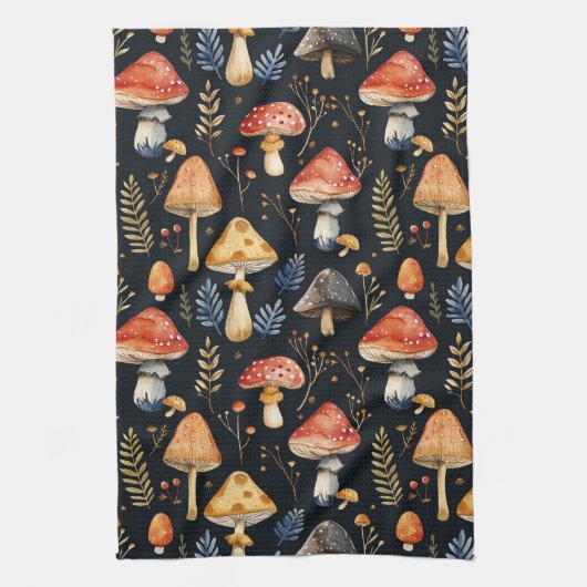 Wald-Pilz und Fern Geschirrtuch (Vertikal)