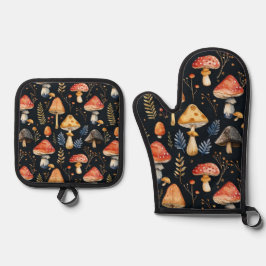 Wald-Pilz und Fern Ofenhandschuh & Topflappen-Set