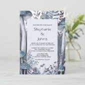 Wald Pilze Grau Blau Rustikale Silberhochzeit Einladung (Stehend Vorderseite)