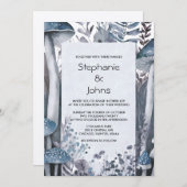 Wald Pilze Grau Blau Rustikale Silberhochzeit Einladung (Vorne/Hinten)