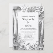 Wald Pilze graue Schwarz-weiße Silberhochzeit Einladung (Vorderseite)