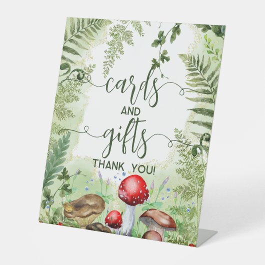 Wald Pilze Pilze Ferns Skriptkarten Geschenke Sockelschild (Vorderseite)