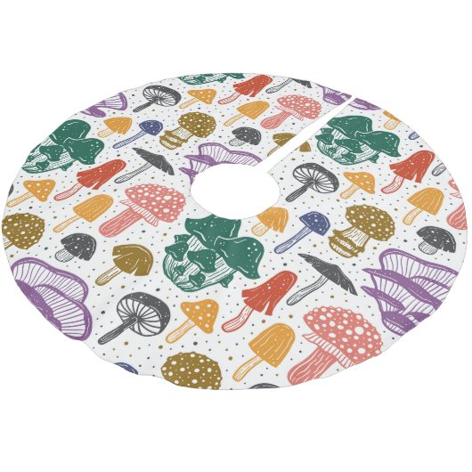 Wald Pilze Vintage Textur Polyester Weihnachtsbaumdecke (Schrägansicht)