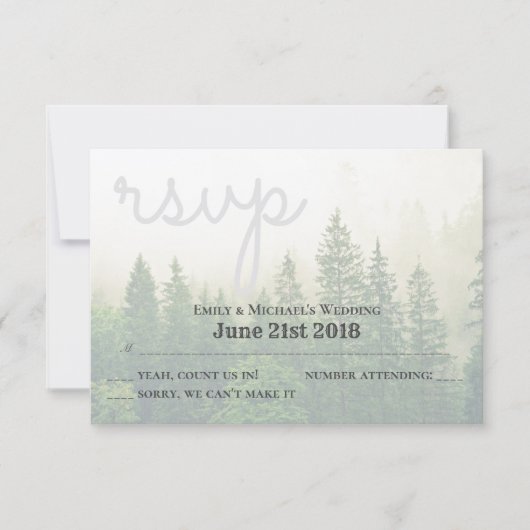 Wald Pine Trees Wedding RSVP und Menüauswahl Karte (Vorderseite)
