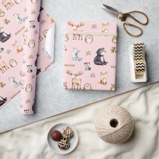 Wald-Pink-Babyshower-Geschenkverpackungspapier Geschenkpapier (Kunsthandwerk)