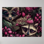 Wald Raccoon Pink Berries | Raccoon Wall Print Poster (Vorne)
