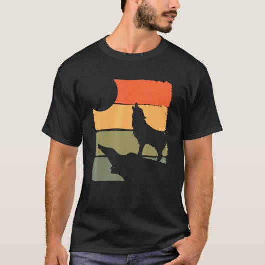 Wald Raubtier heulender Wolf Tier Retro Wolf T-Shirt (Vorderseite)