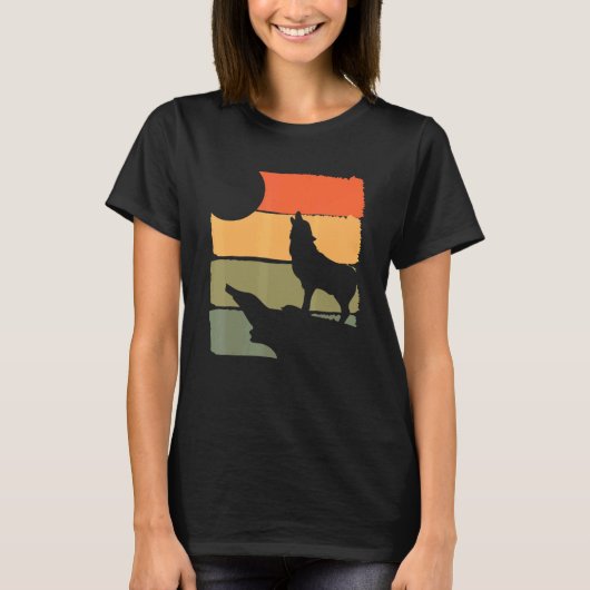 Wald Raubtier heulender Wolf Tier Retro Wolf T-Shirt (Vorderseite)
