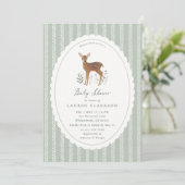 Wald Reh, Salbeigrüner Hintergrund Babyshower Einladung (Stehend Vorderseite)