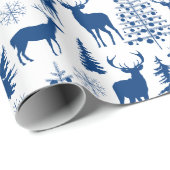 Wald-Rentiere aus Weiß und Blauwald Geschenkpapier (Rolleneckpunkt)