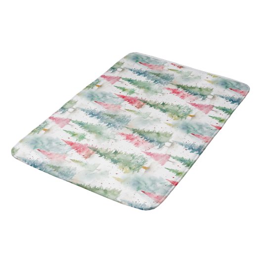 Wald, Roter grüner Pinienwald Urlaub Badematte (Schrägansicht)