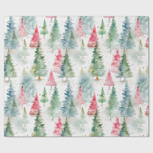 Wald, Roter grüner Pinienwald Urlaub Geschenkpapier (Flach)