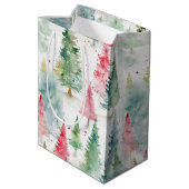 Wald, Roter grüner Pinienwald Urlaub Mittlere Geschenktüte (Rückseite Schrägansicht)