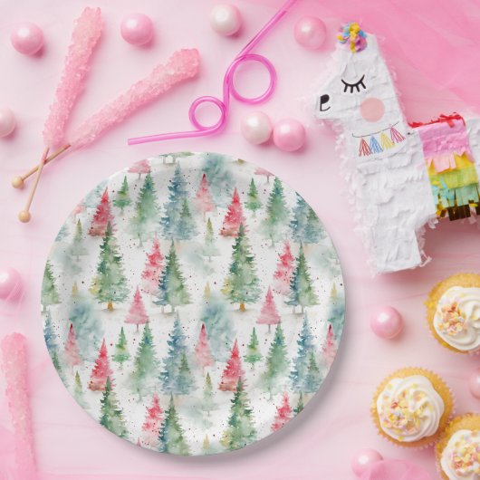 Wald, Roter grüner Pinienwald Urlaub Pappteller (Party)