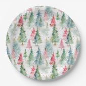 Wald, Roter grüner Pinienwald Urlaub Pappteller (Vorderseite)