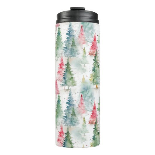Wald, Roter grüner Pinienwald Urlaub Thermosbecher (Vorderseite)