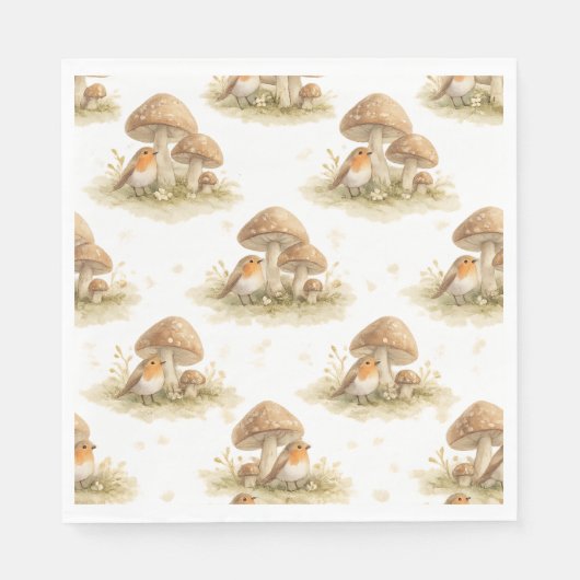 Wald-Rotkehlchen & Pilz Serviette (Vorderseite)