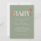 Wald-Sage-Grün-Baby-Shower-QR-Code Einladung (Vorderseite)