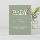 Wald-Sage-Grün-Baby-Shower-QR-Code Einladung (Stehend Vorderseite)